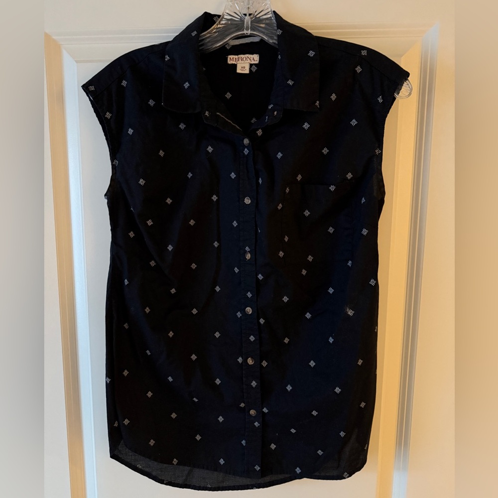 Merona Black Button Down Shirt with White Pattern